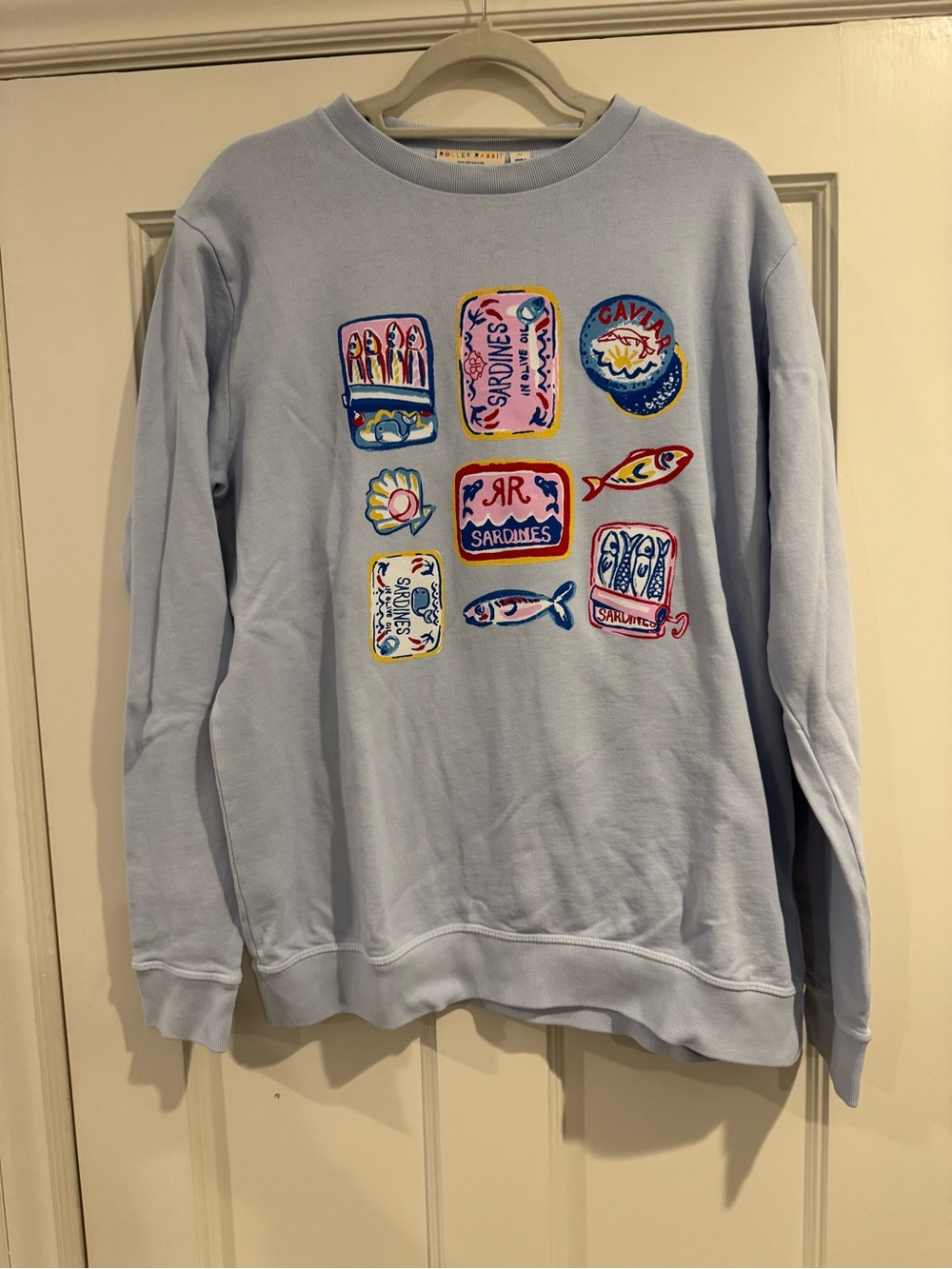 Roller Rabbit Light Blue Sardine Graphic Crewneck